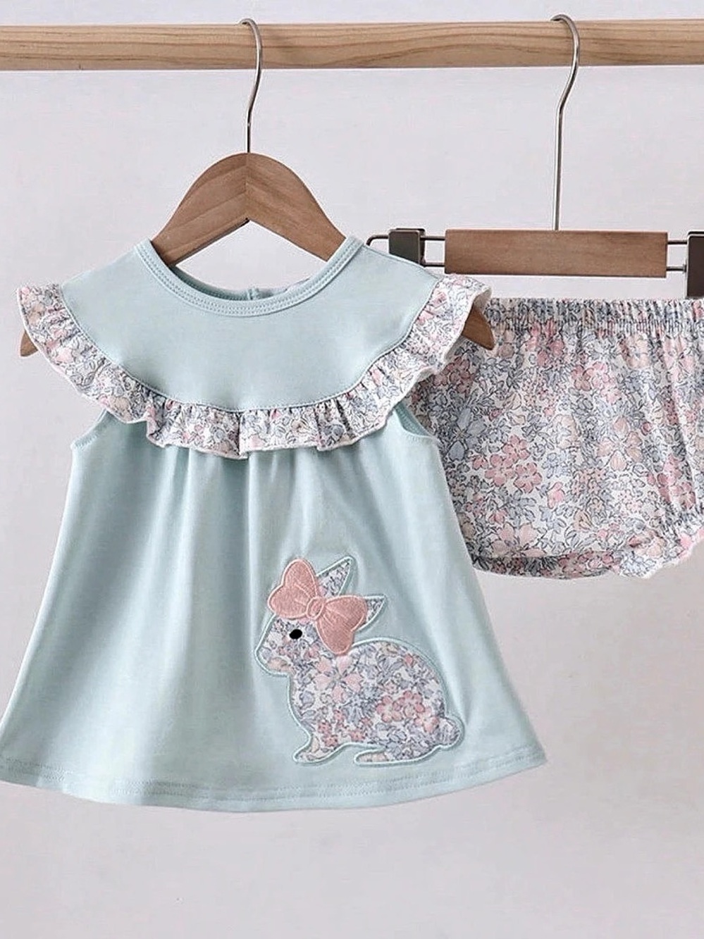 Floral Ruffle Matching Set in Blue & Pink